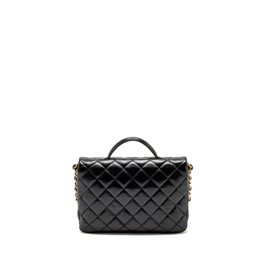 Chanel Double pocket top handle messanger bag shiny calfskin black GHW (microchip )