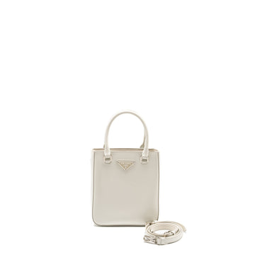 Prada Small Brushed Leather Tote Bag White SHW