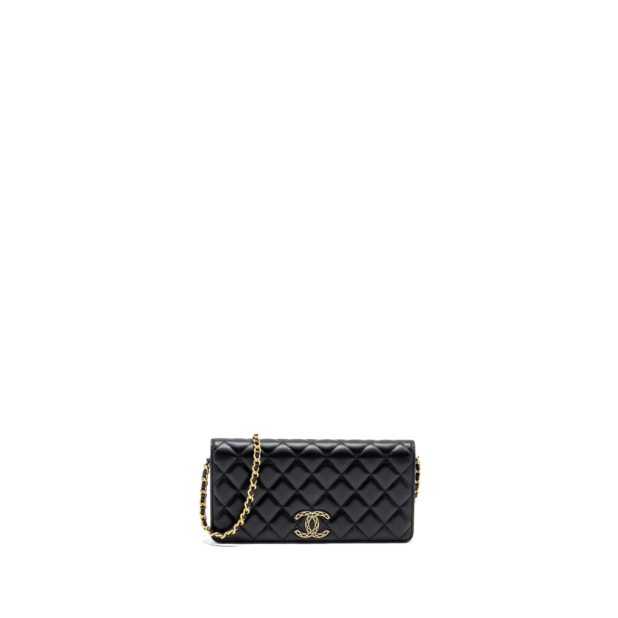 Chanel 23A clutch with chain lambskin black GHW (microchip)