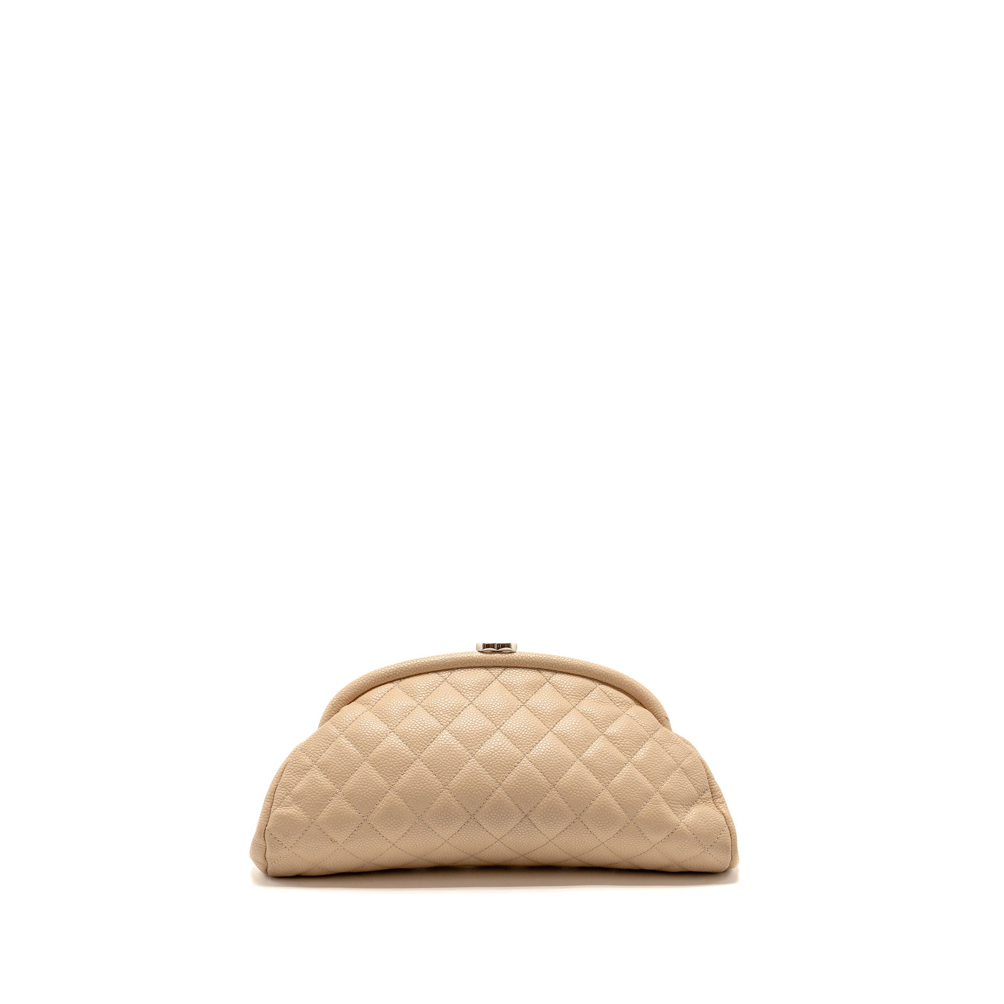 Chanel timeless kisslock clutch caviar beige SHW