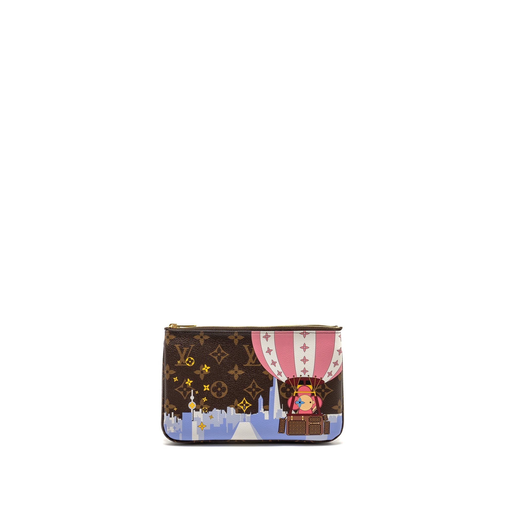 Louis Vuitton double zip clutch with chain Vivien holiday printed monogram canvas GHW