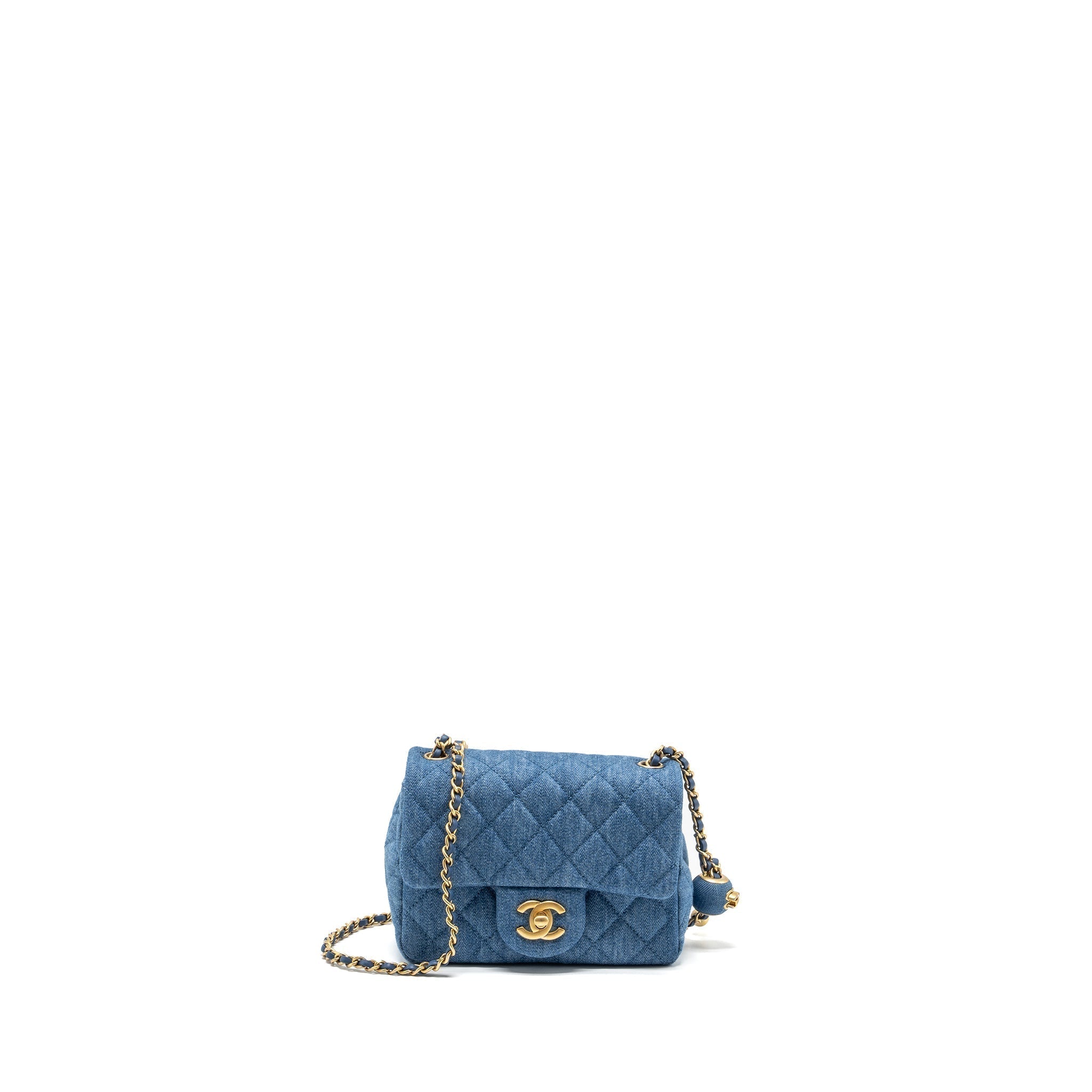 Chanel pearl crush mini square flap bag denim blue GHW (microchip)
