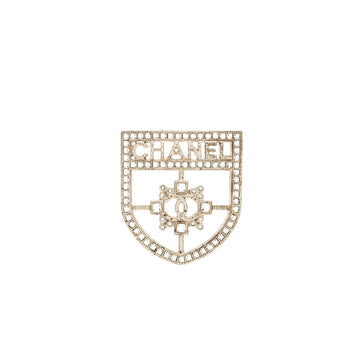CHANEL Shield Brooch Crystal Silver Tone