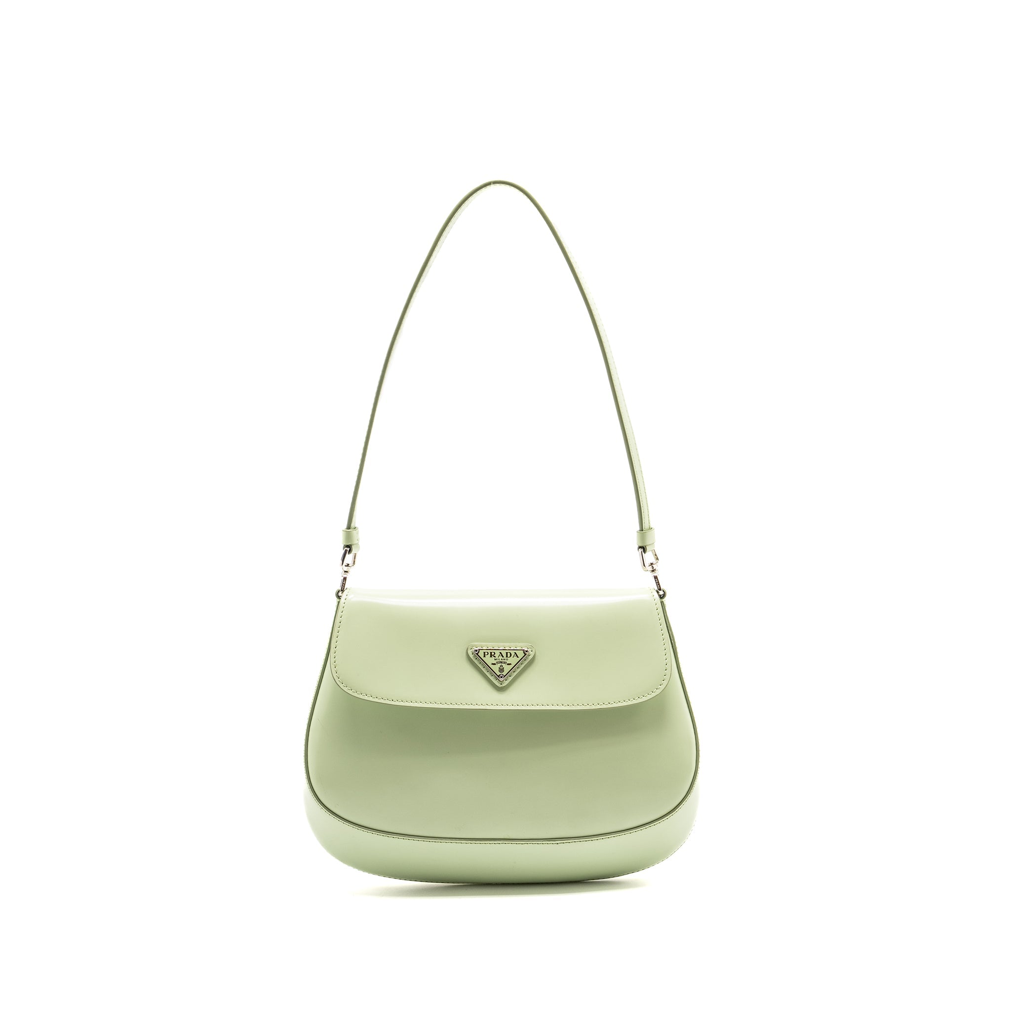 Prada Small Cleo Shoulder Bag Brushed Leather Light Green SHW