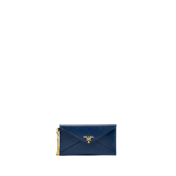 Prada Saffiano Clutch Calfskin Blue GHW