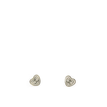 Chanel White & Gold Heart Earrings