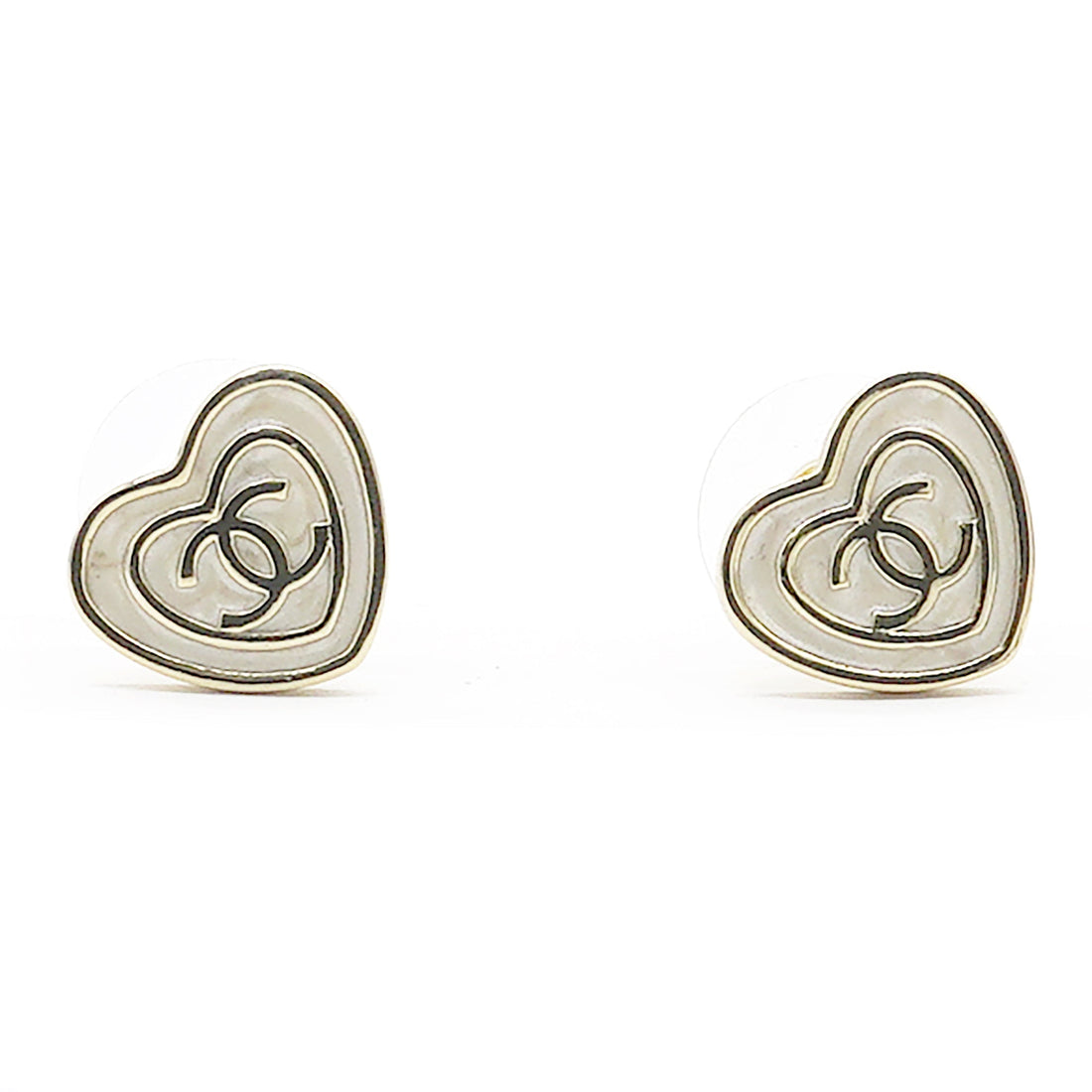 Chanel White & Gold Heart Earrings