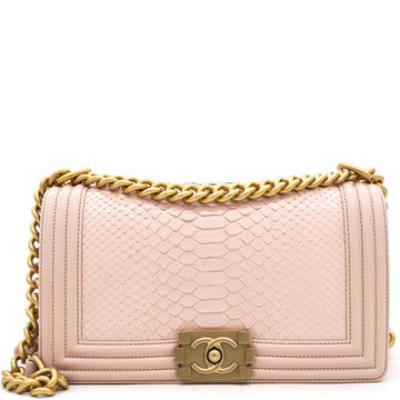 Chanel Pink Quilted Snakeskin Old Medium Boy Bag