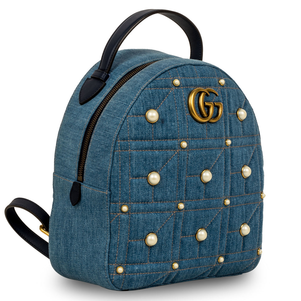 Gucci Denim Marmont Pearl Backpack