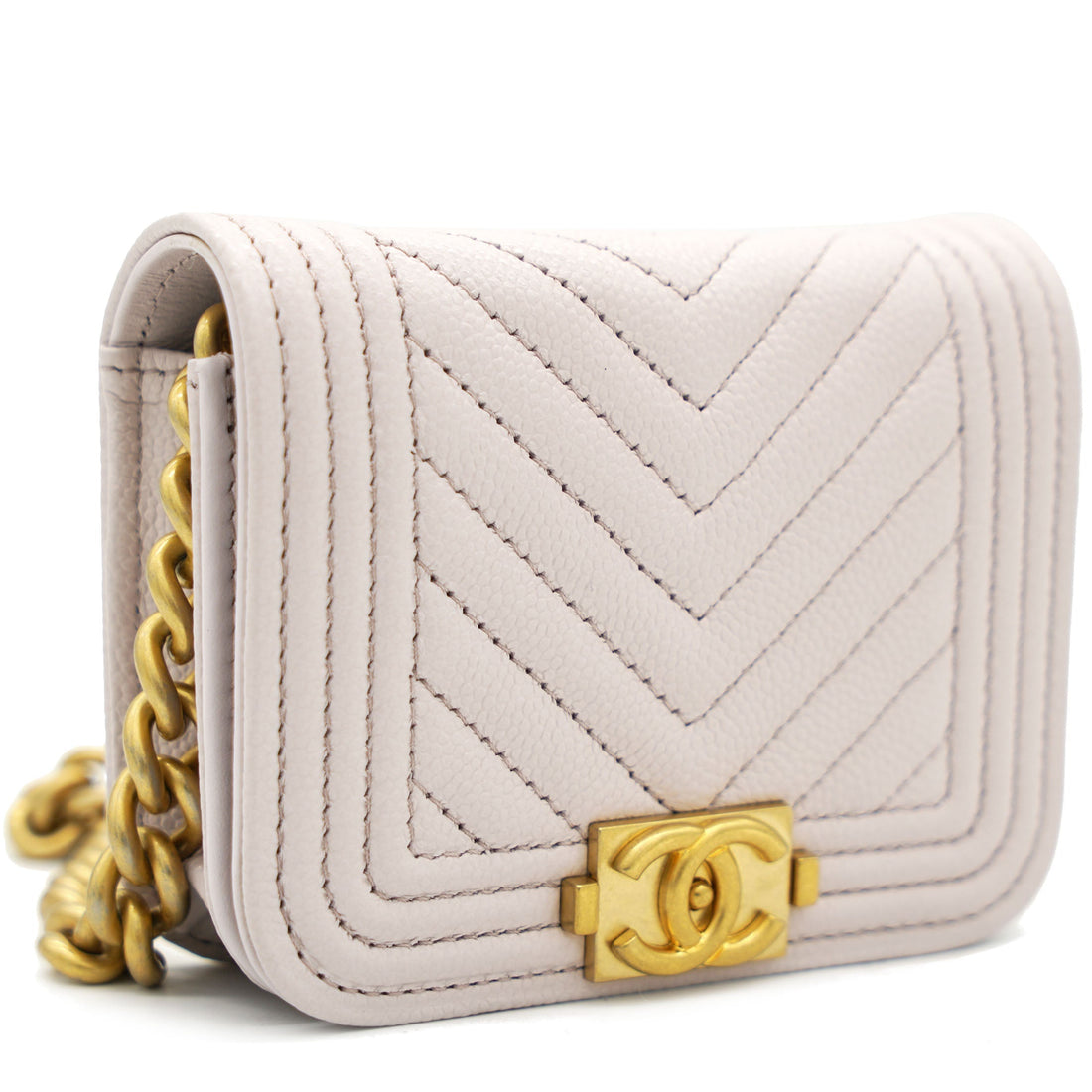 Chanel Pink Caviar Leather Boy Card Holder with Chain