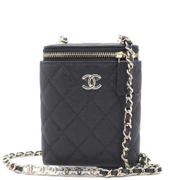 Chanel Caviar Quilted Small Vertical Coco Beauty Vanity Case With Chain Black
