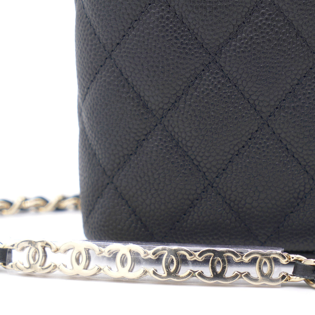 Chanel Caviar Quilted Small Vertical Coco Beauty Vanity Case With Chain Black