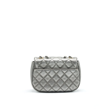 Chanel CC Logo Quilted Calfskin Flap Bag In Metallic Dark Grey