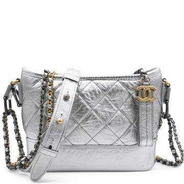 Chanel Metallic Aged Quilted Gabrielle Hobo Silver Small