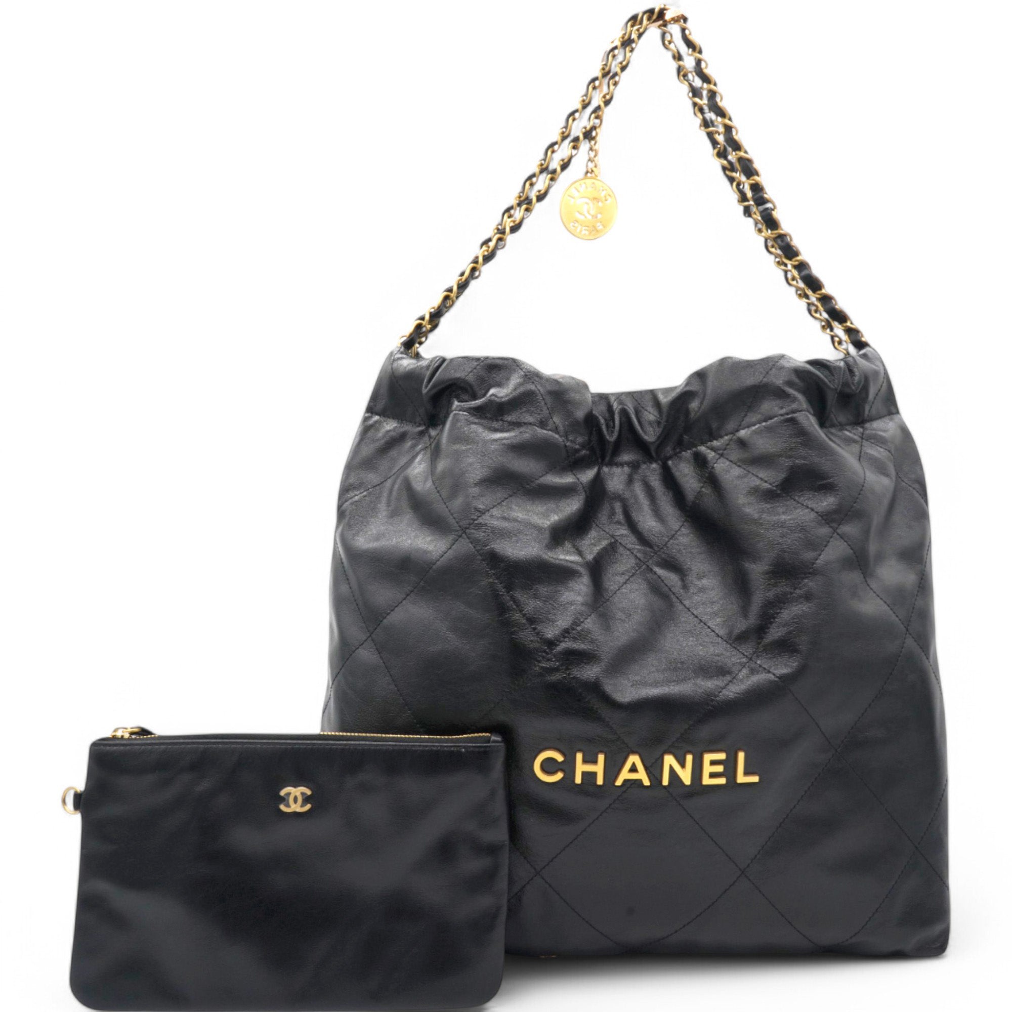 Chanel Shiny Quilted Medium Chanel 22 Black