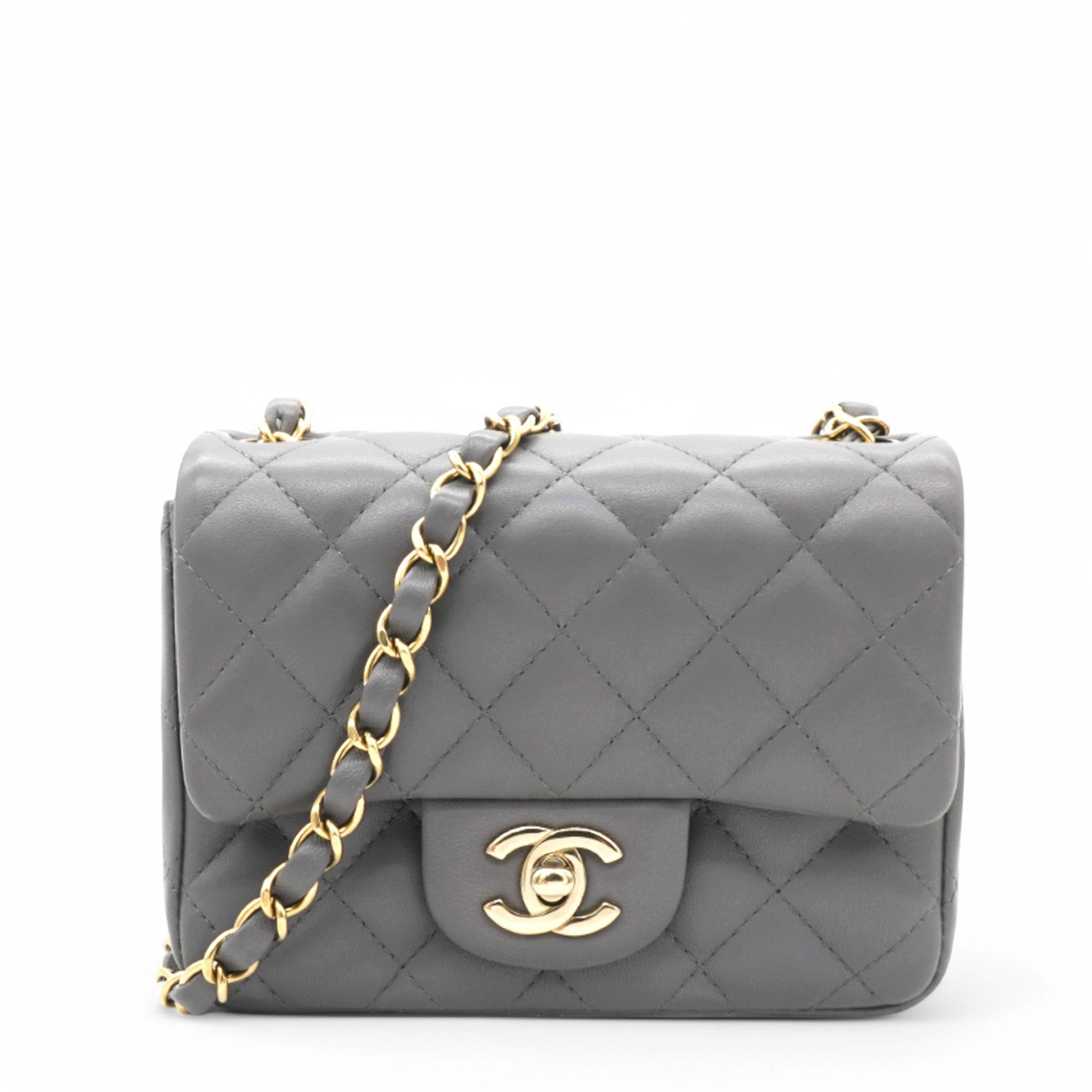 Chanel Quilted Dark Grey Lambskin Square Mini Classic Flap