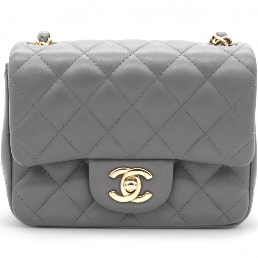 Chanel Quilted Dark Grey Lambskin Square Mini Classic Flap