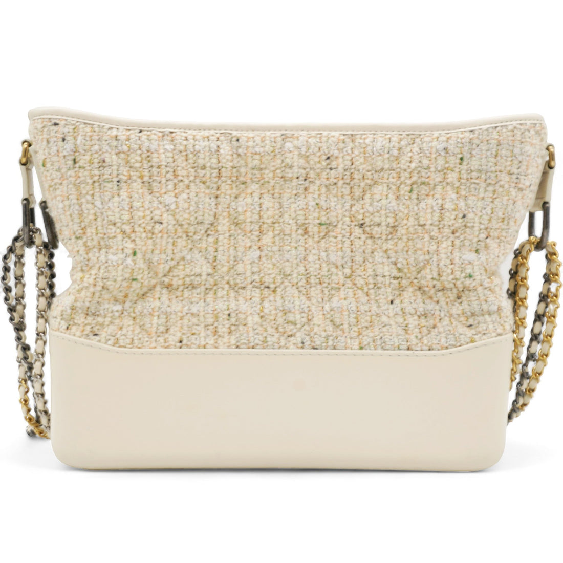 Chanel Tweed Calfskin Quilted Medium Gabrielle Hobo White