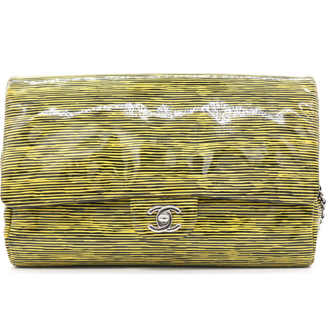 Chanel Patent Calfskin Striped Single Flap Bag