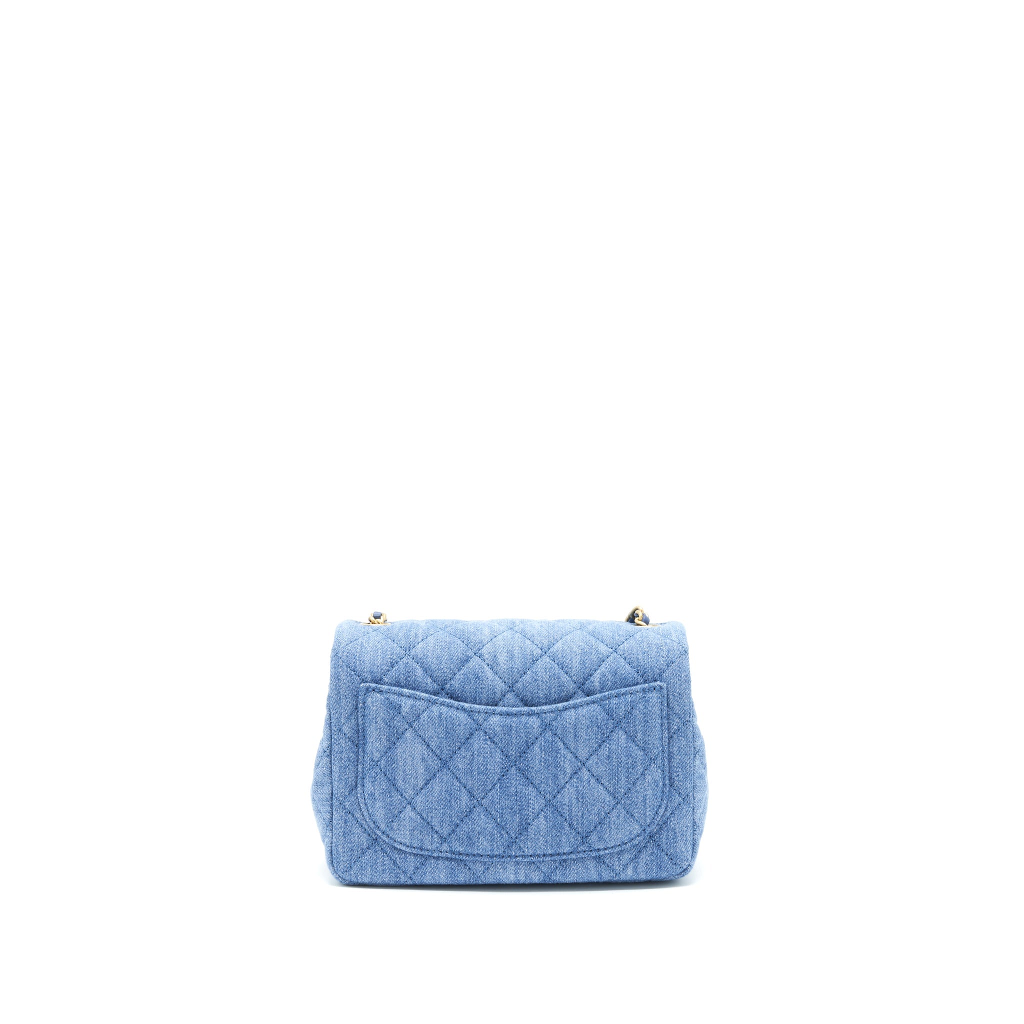 Chanel 22C Denim Pearl Crush Mini Square Flap Bag (Microchip)
