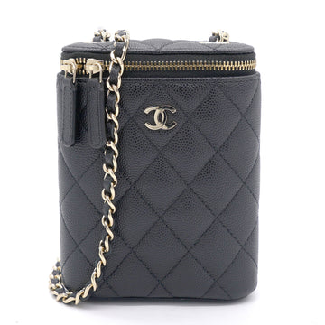 Chanel Caviar Quilted Nano Vertical Coco Beauty Vanity Case With Chain Black