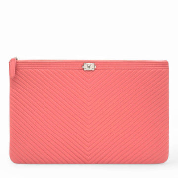 Chanel Caviar Chevron Clutch Pink