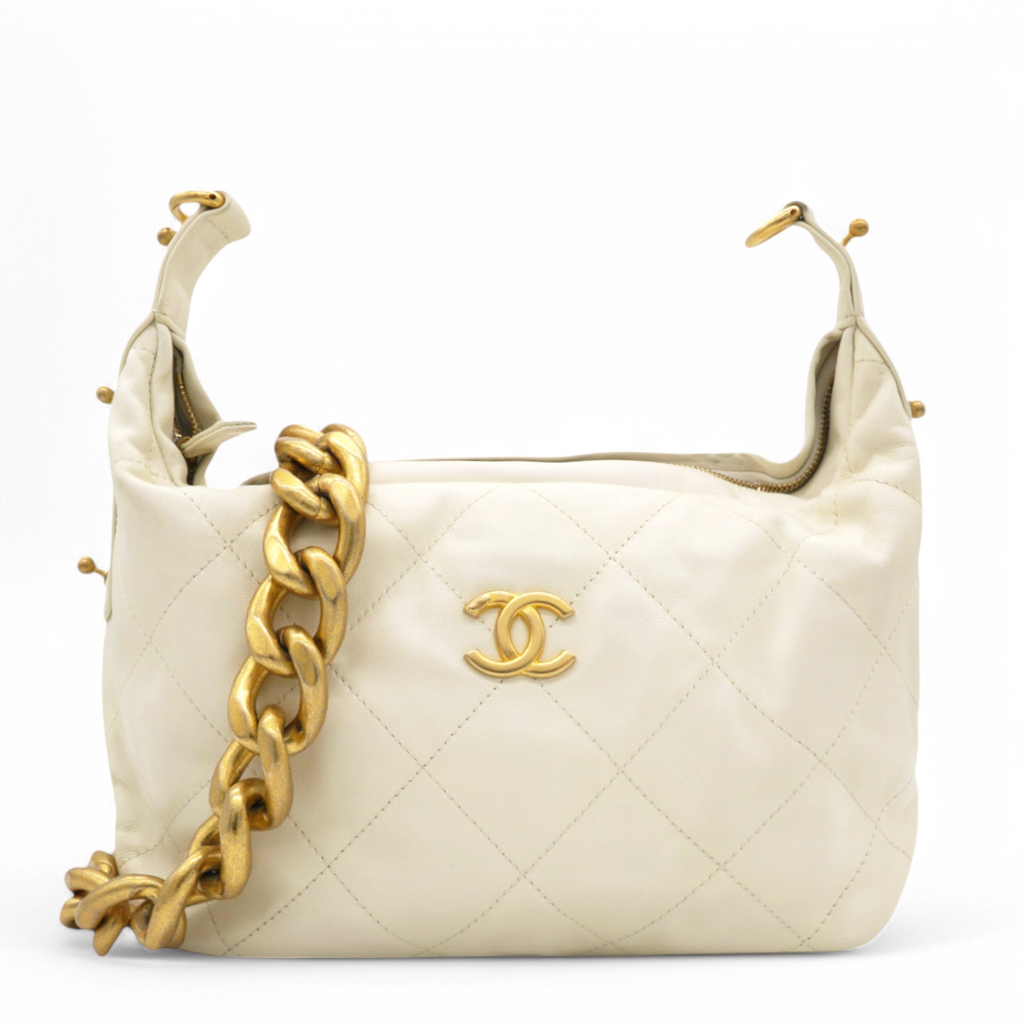 Chanel Calfskin Quilted Daily Hobo White