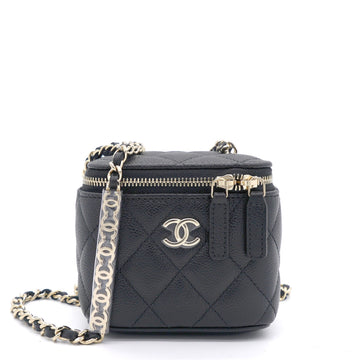 Chanel Caviar Quilted Small Vertical Coco Beauty Vanity Case With Chain Black