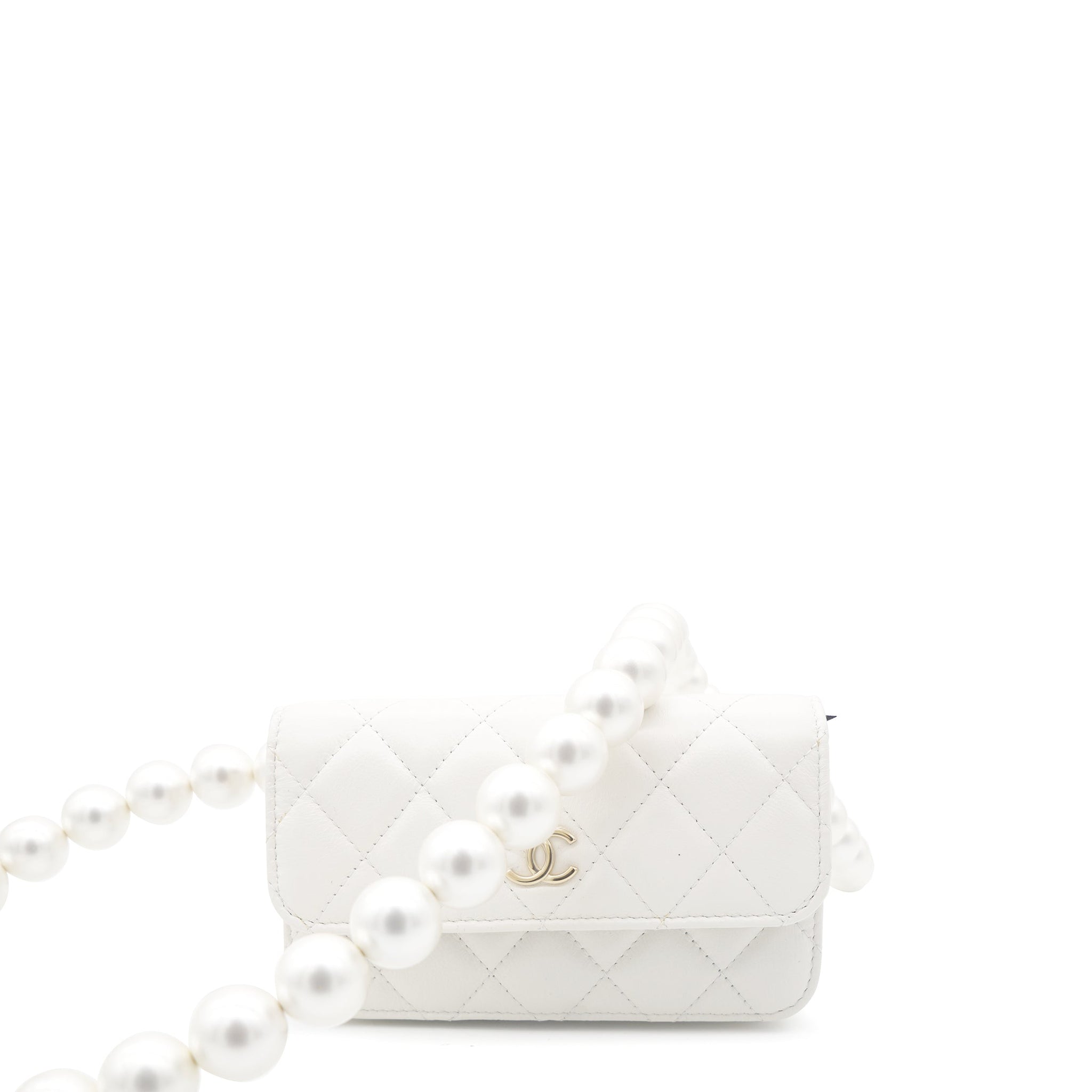 Chanel Calfskin Quilted Pearl Mini Wallet On Chain WOC White
