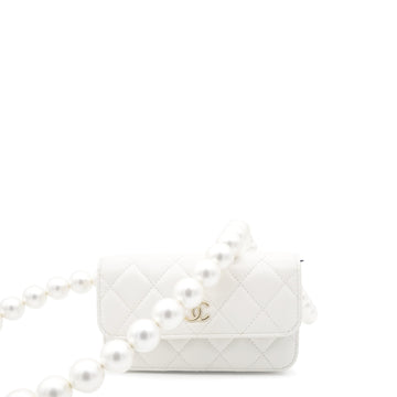 Chanel Calfskin Quilted Pearl Mini Wallet On Chain WOC White