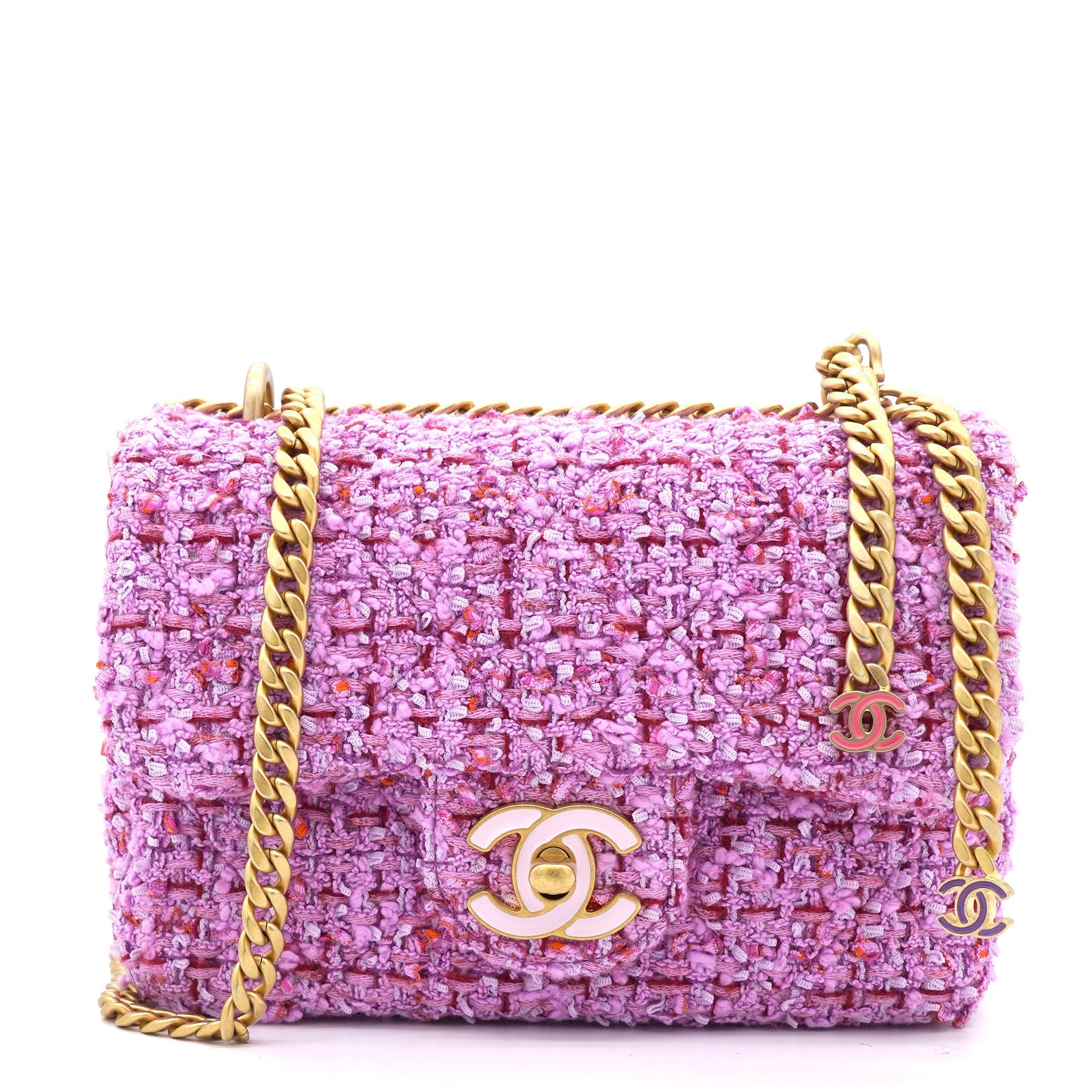 Chanel Pink Tweed Classic Flap Square