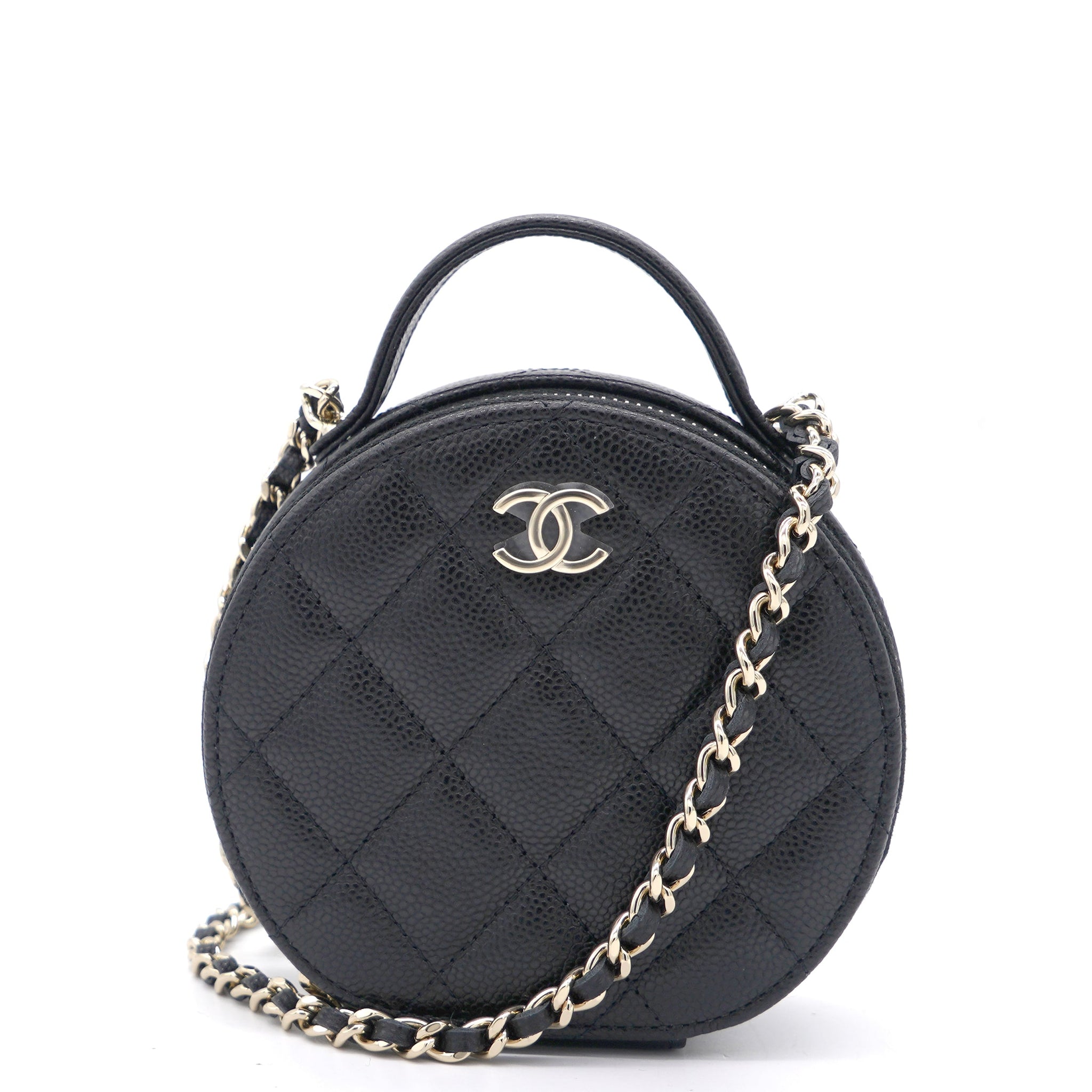 Chanel Mini Round Purse Vanity Caviar Leather Black