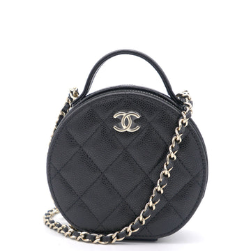 Chanel Mini Round Purse Vanity Caviar Leather Black