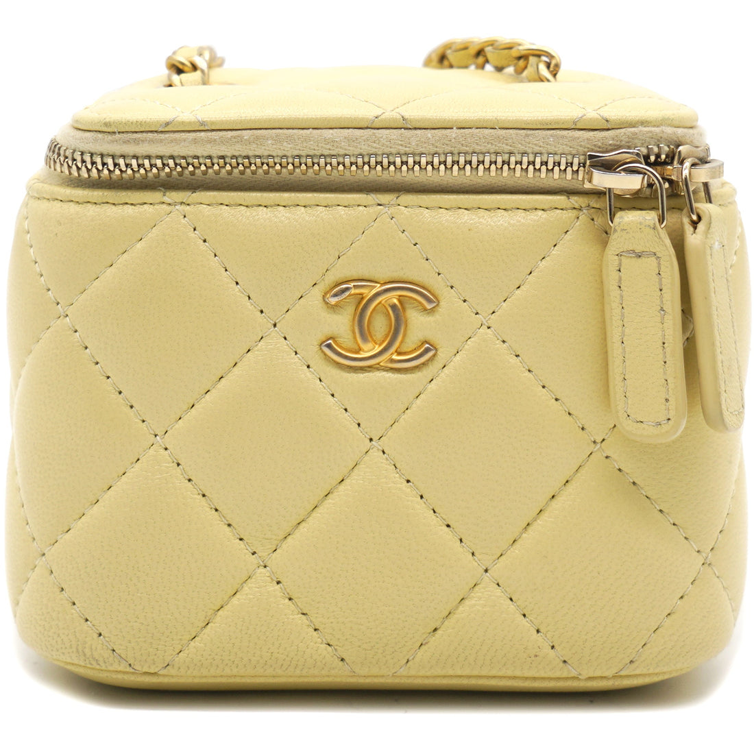 Chanel Yellow Quilted Mini Coco Beauty Vanity Case Pearl Crush