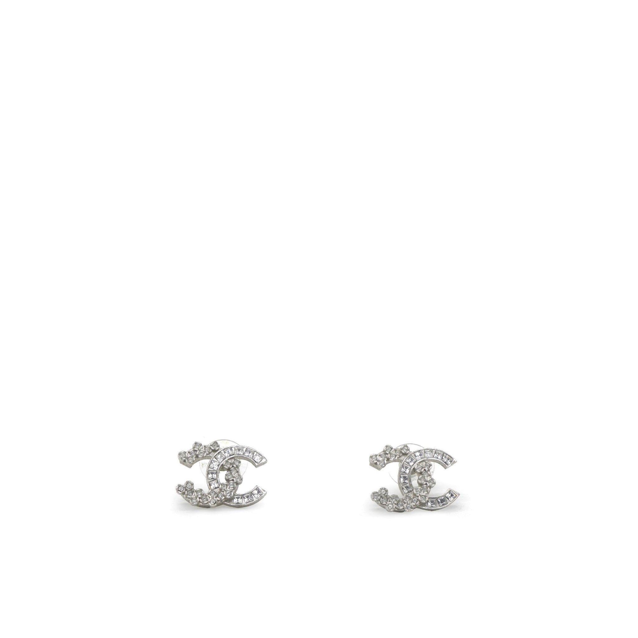 Chanel Sliver Crystal CC logo Earrings