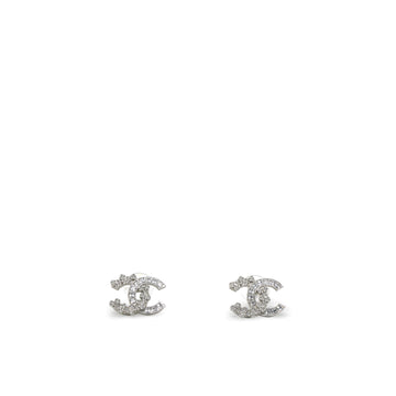 Chanel Sliver Crystal CC logo Earrings