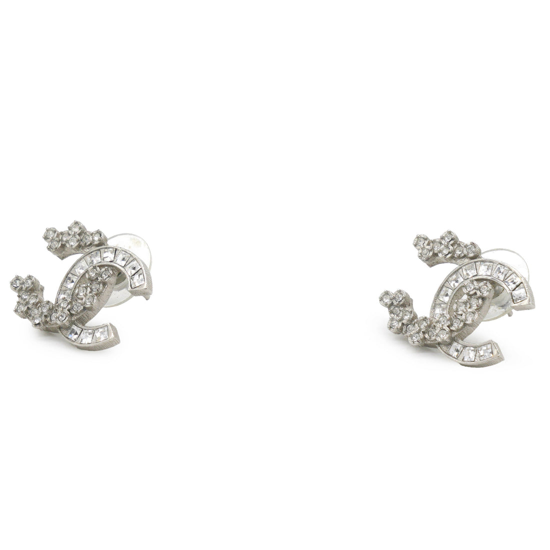 Chanel Sliver Crystal CC logo Earrings