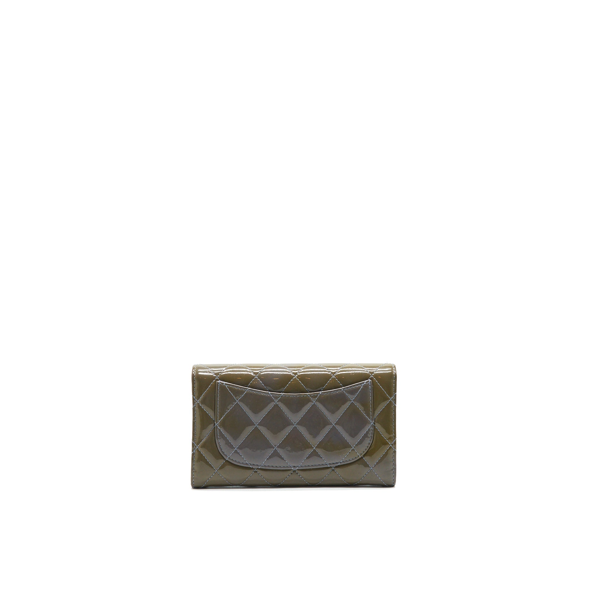 CHANEL FLAP LONG WALLET PATENT LEATHER GREY SHW