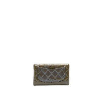 CHANEL FLAP LONG WALLET PATENT LEATHER GREY SHW