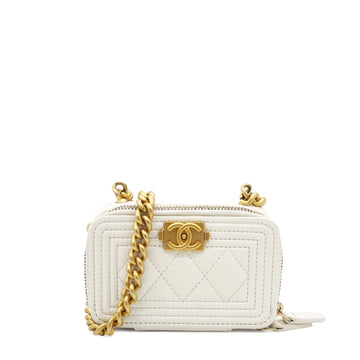 Chanel White caviar mini boy clutch on chain