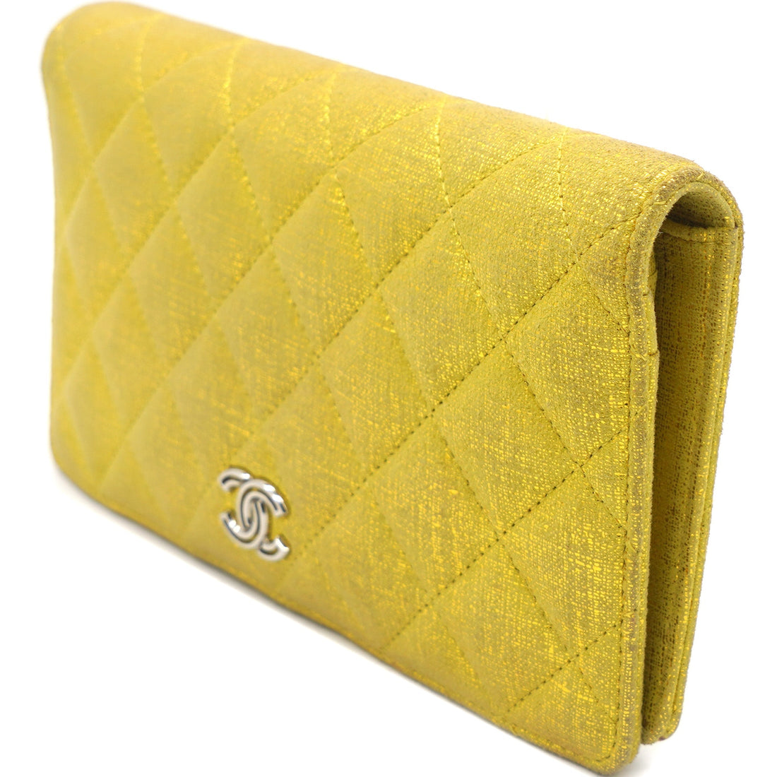 Chanel Calfskin Quilted Yen Wallet Textured Gold
