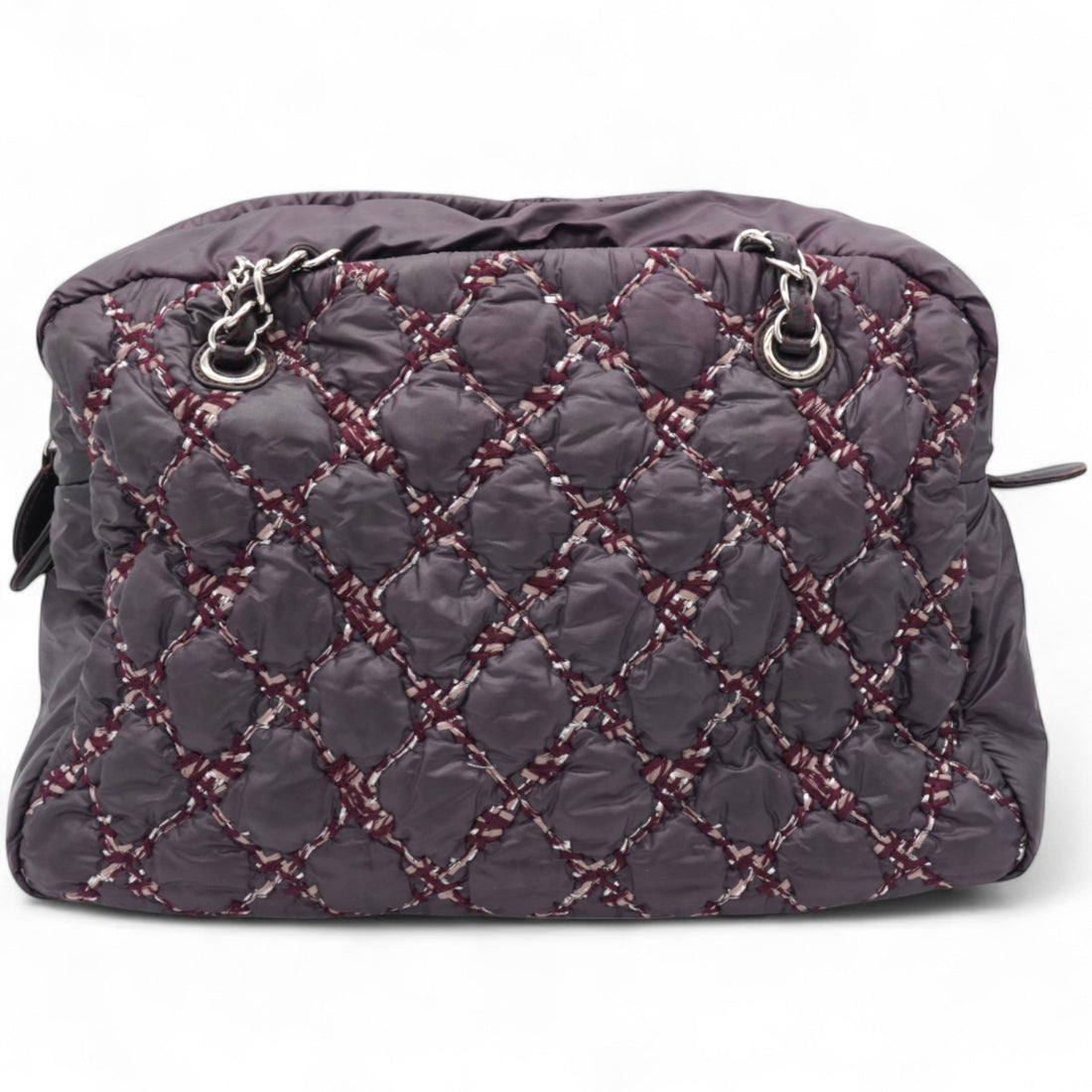 Chanel Nylon Quilted Tweed Stitch Bubble Camera Case Purple