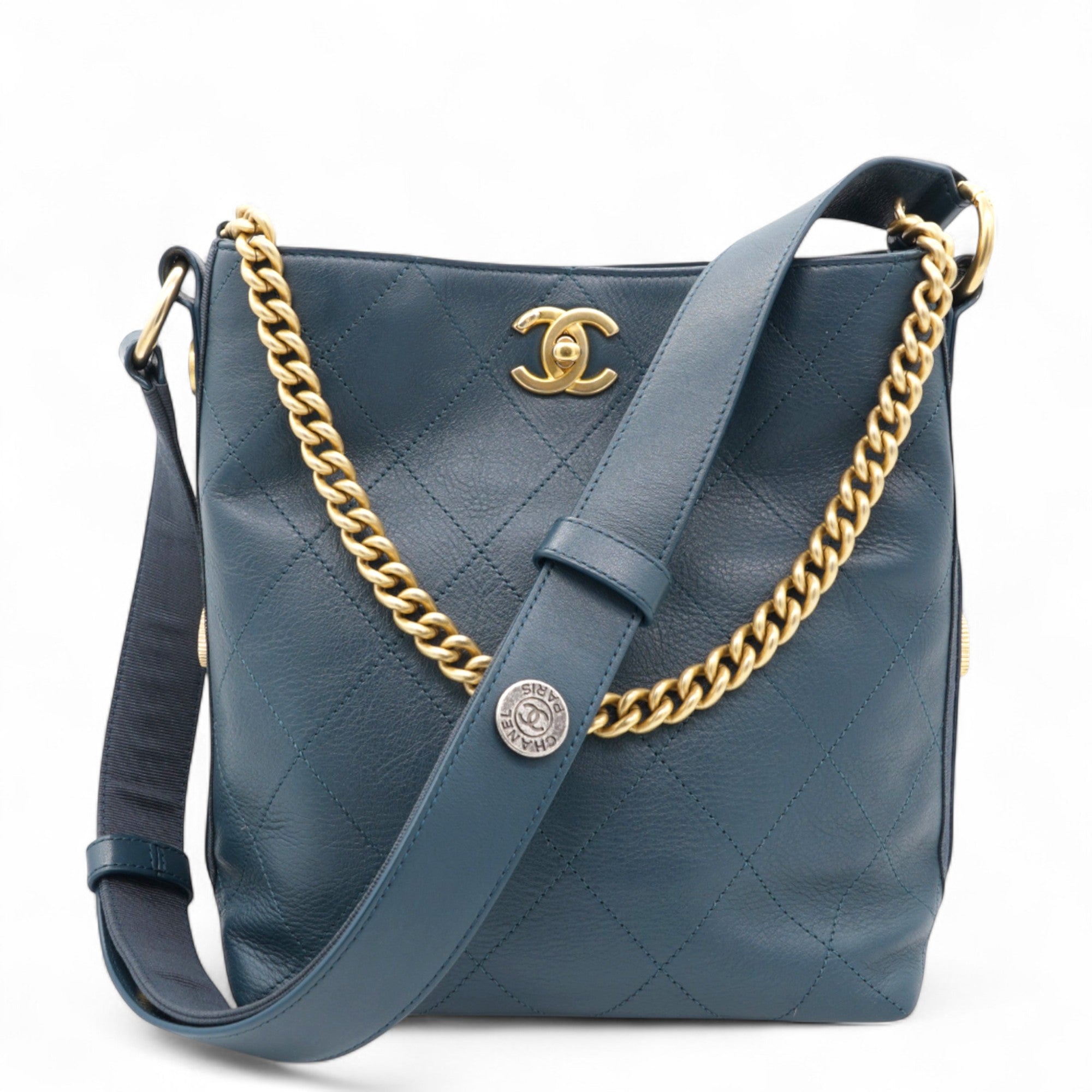 Chanel Button Up Hobo Quilted Calfskin with Grosgrain Small Shoulder Bag