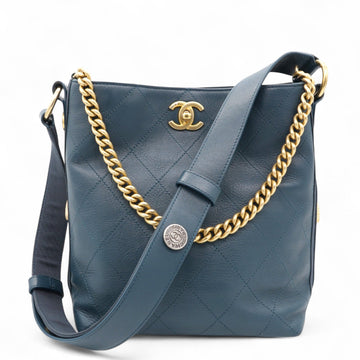 Chanel Button Up Hobo Quilted Calfskin with Grosgrain Small Shoulder Bag