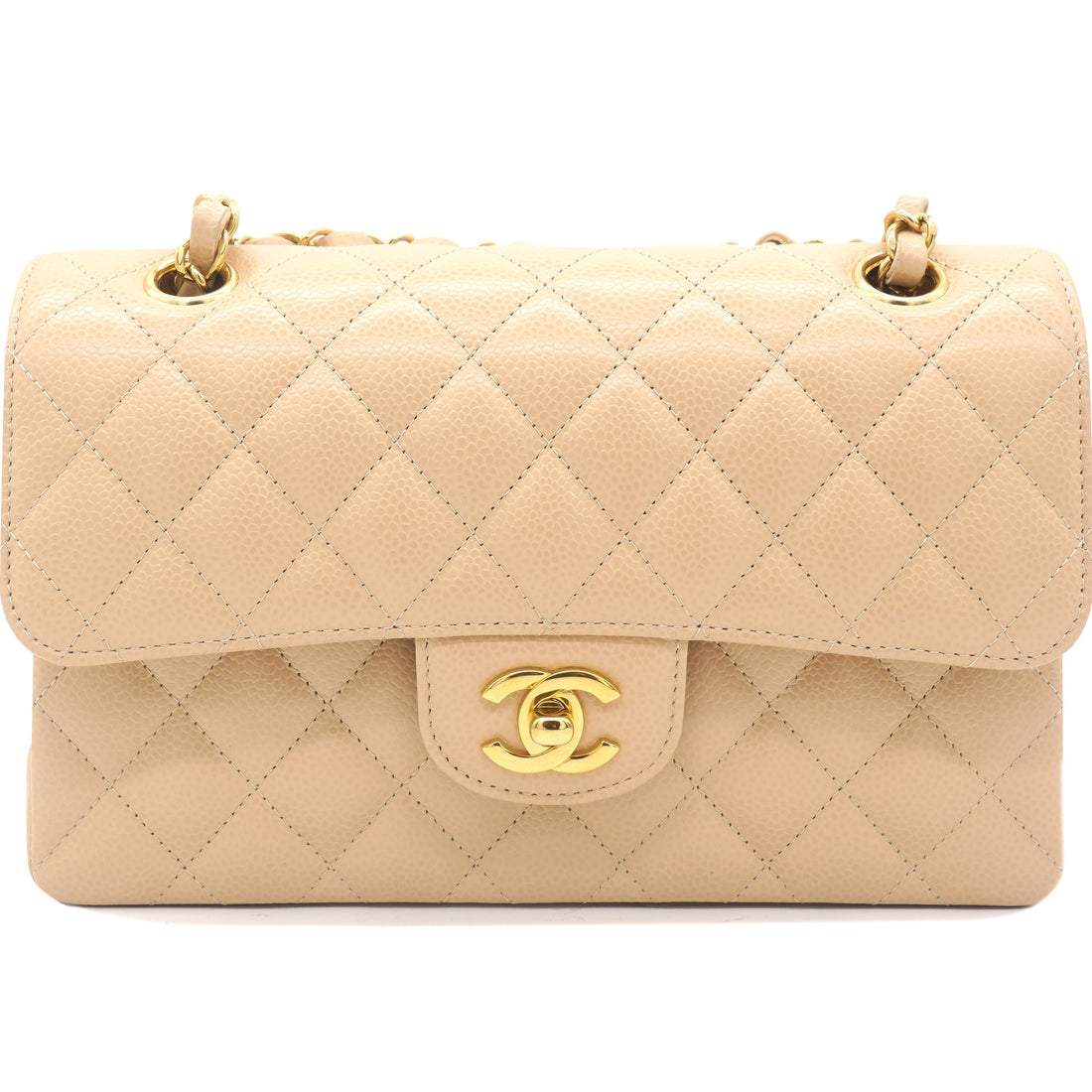 Chanel Caviar Quilted Small Classic Double Flap Beige