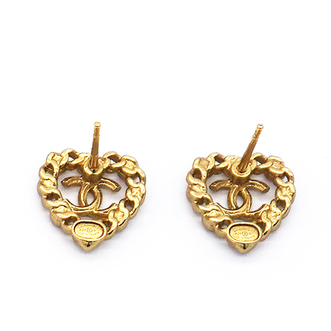 Chanel Pearl Crystal CC Heart Earrings Gold Multicolor