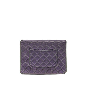 Chanel Quilted Leather Clutch Bag in Metallic Purple