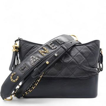 Chanel Quilted Aged Leather Gold/Silver Tone Medium Black