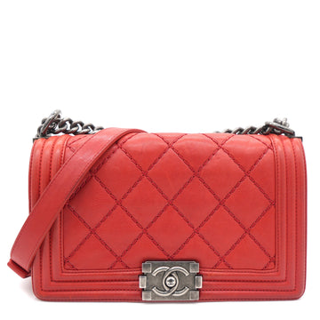 Chanel Quilted Medium Boy Bag Calfskin Red Ruthenium Hardware