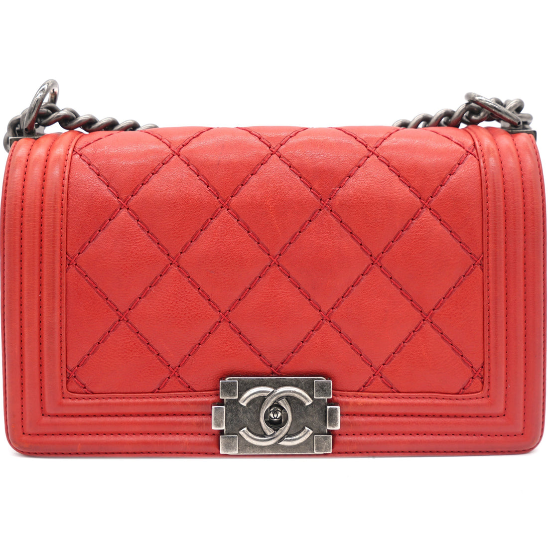 Chanel Quilted Medium Boy Bag Calfskin Red Ruthenium Hardware